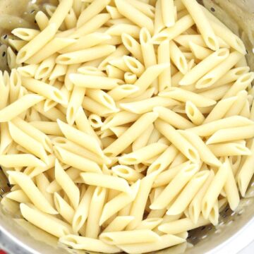 boiled pasta in a colander.