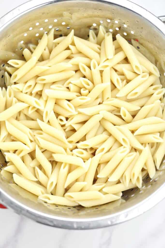 boiled pasta in a colander.