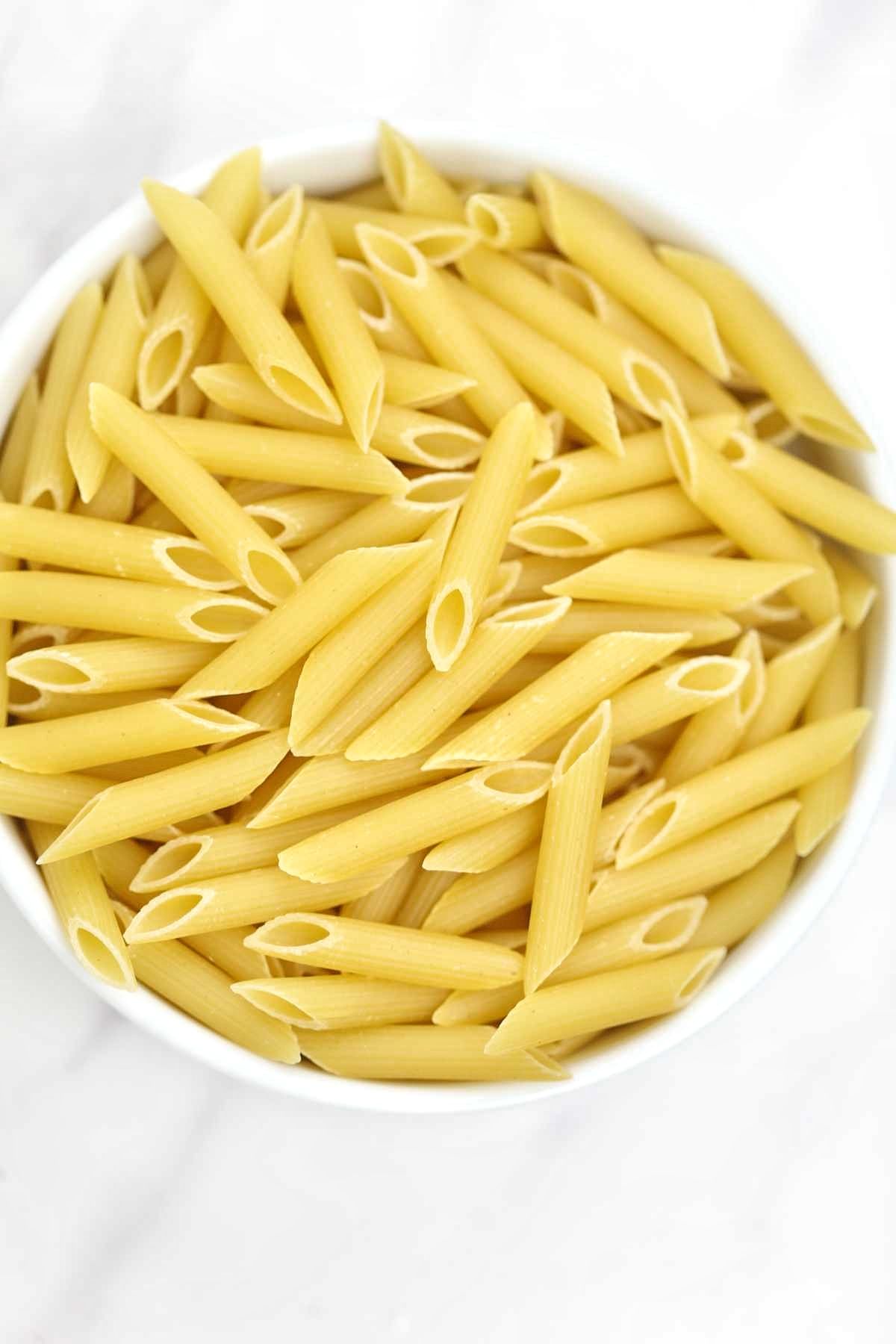 penne pasta in a bowl.